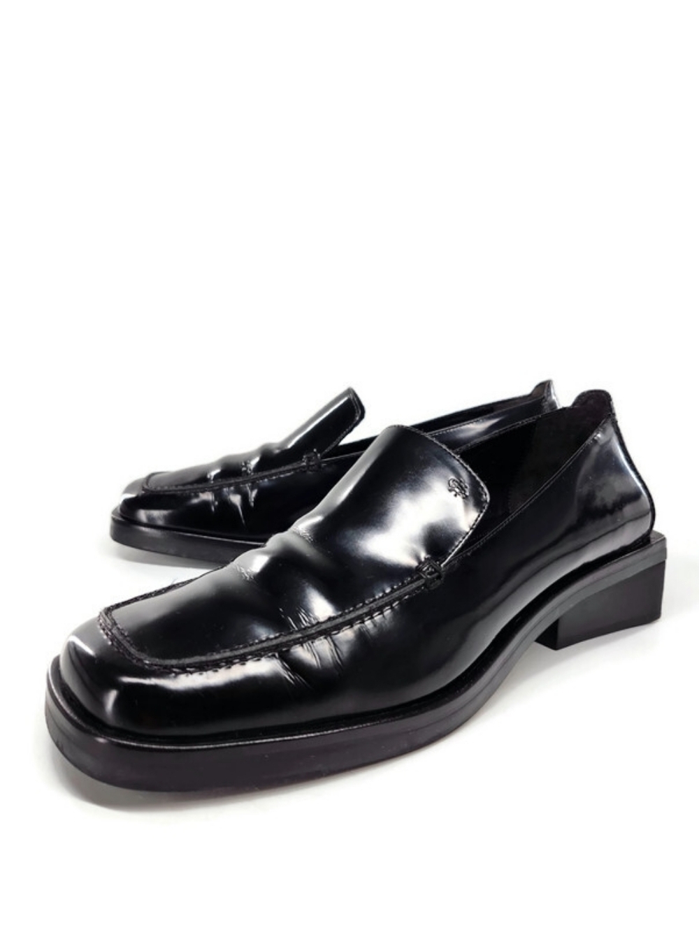 Cole Haan Black Patent Leather Slip-On Square Moc-Toe & Block Heel Loafers